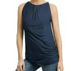 CABI Fifth Avenue Vintage  Draped Halter Tank Top Navy Sz S #786